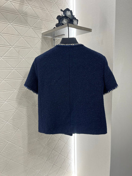 Coarse-spun hemmed dress short-sleeved jacket