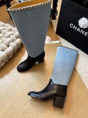 Chain block heel boots