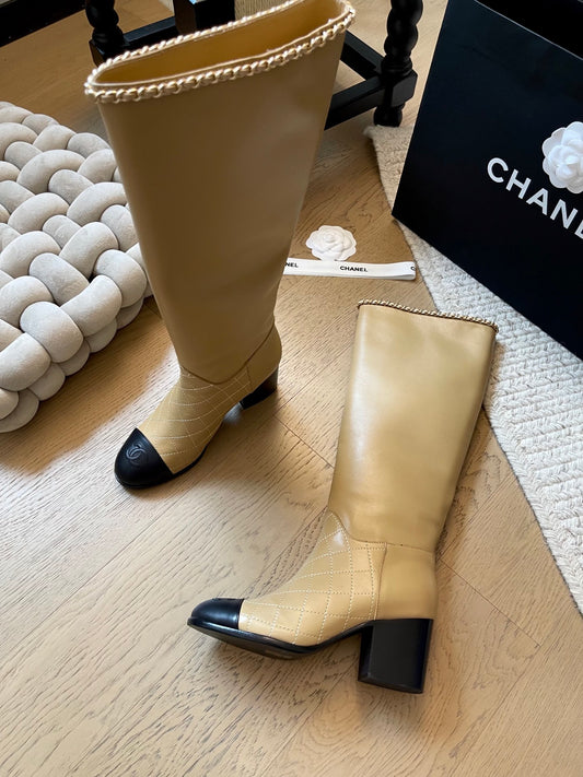 Chain leather chunky heel boots