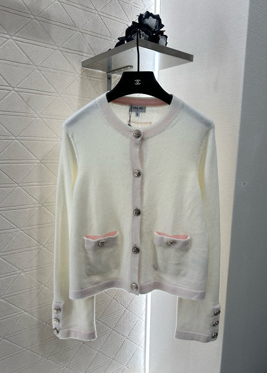 Contrast-color knit cardigan