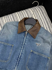 Leather-Patterned Denim Jacket