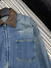 Leather-Patterned Denim Jacket