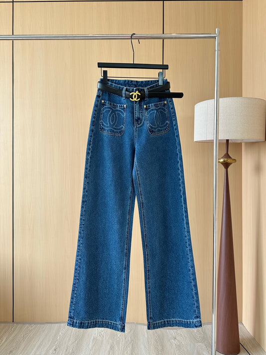 Double-Pocket Decorative Jeans [With Belt]