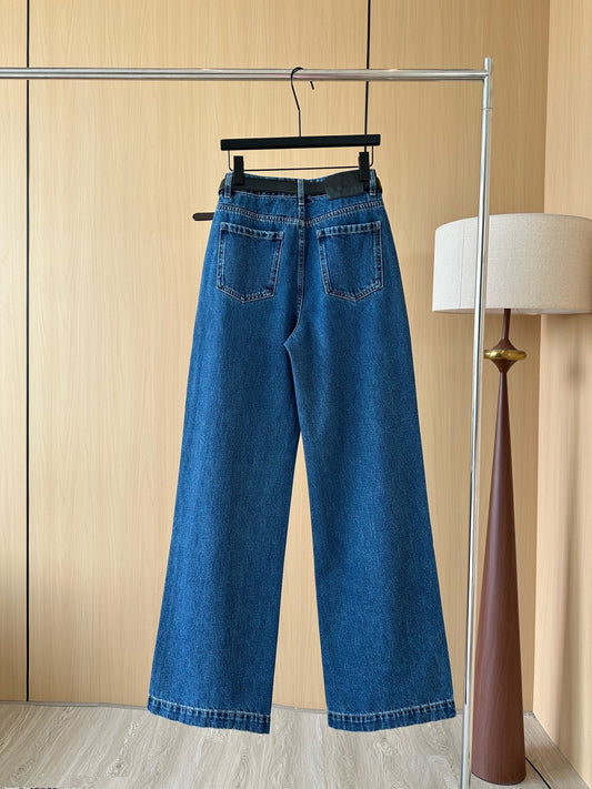 Double-Pocket Decorative Jeans [With Belt]