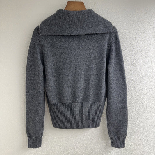 Military collar zippered half cardigan