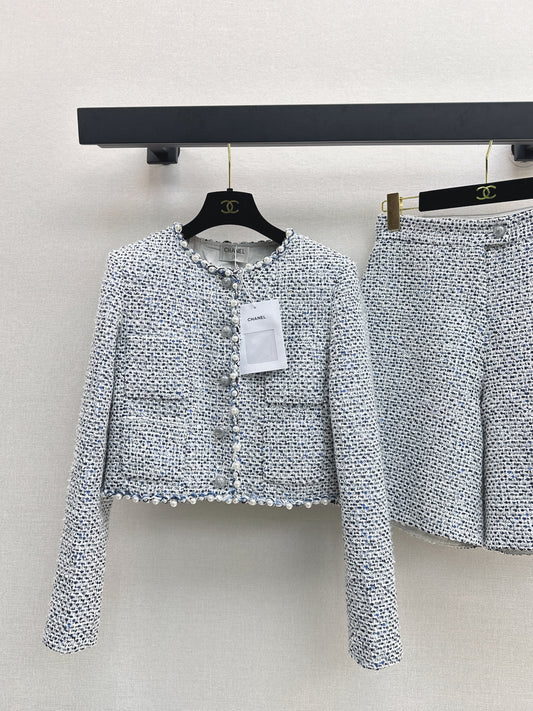 Beaded Silver Tweed Suit