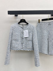 Beaded Silver Tweed Suit