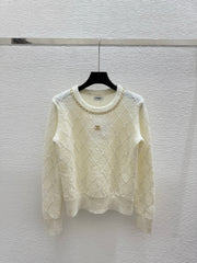 Diamond chain crewneck knit long-sleeved top