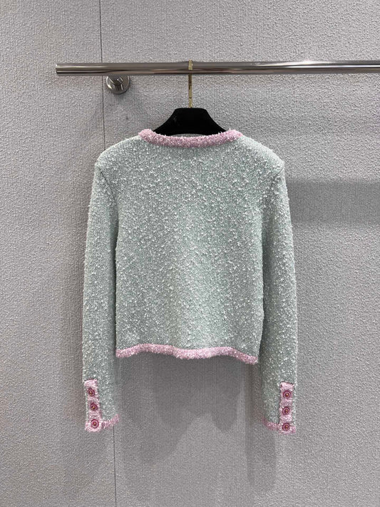 Grainy Single-Breasted Knit Cardigan