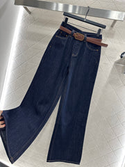 Belted Straight-Leg Denim Pants
