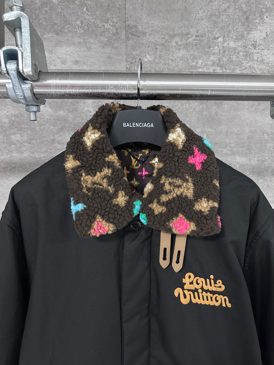 Printed fur collar jacket