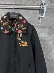 Printed fur collar jacket