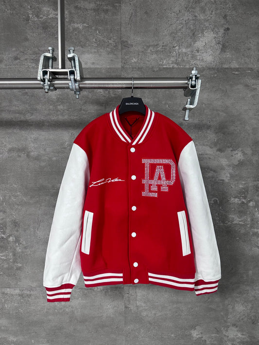 Pearl Faux Leather Sleeve Baseball Jacket