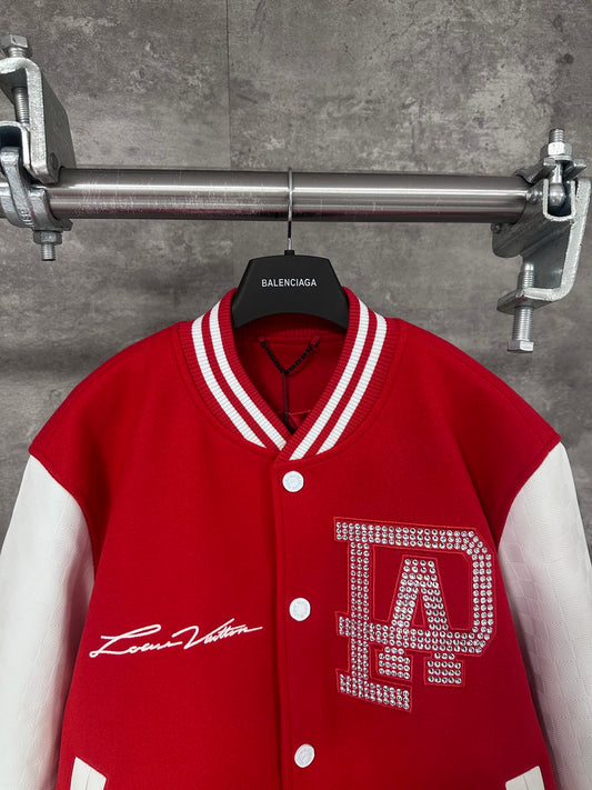 Pearl Faux Leather Sleeve Baseball Jacket