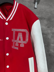 Pearl Faux Leather Sleeve Baseball Jacket