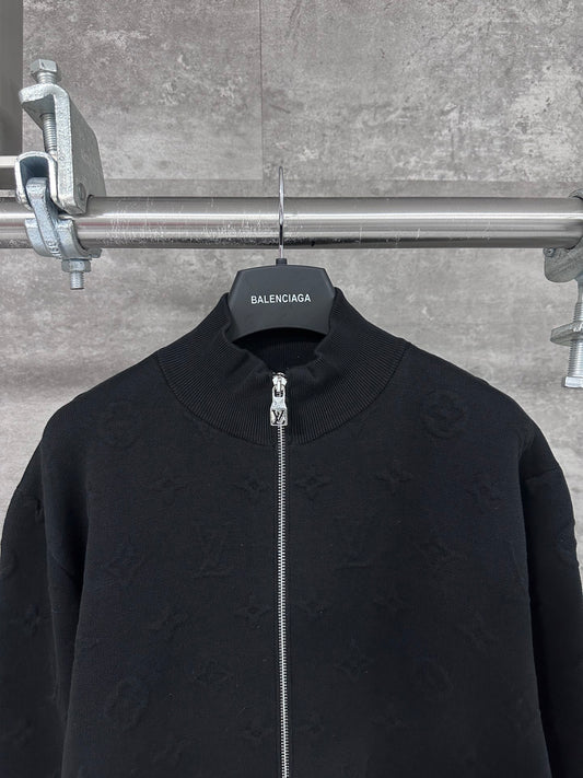 Embossed, stand-collar knitted jacket