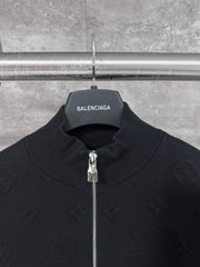 Embossed, stand-collar knitted jacket