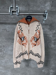 Lobster Patchwork Wool Knit Zipper Jacket