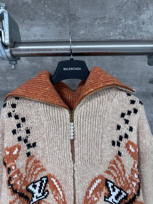 Lobster Patchwork Wool Knit Zipper Jacket