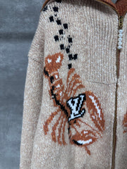 Lobster Patchwork Wool Knit Zipper Jacket