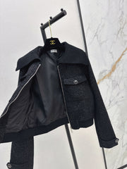 Woven Silver Silk Zippered Dress Jacket