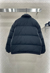 Leather-trimmed lapel down jacket