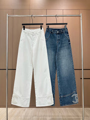Handmade pearl-embellished jeans