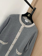Colorblock crewneck knit long-sleeved cardigan