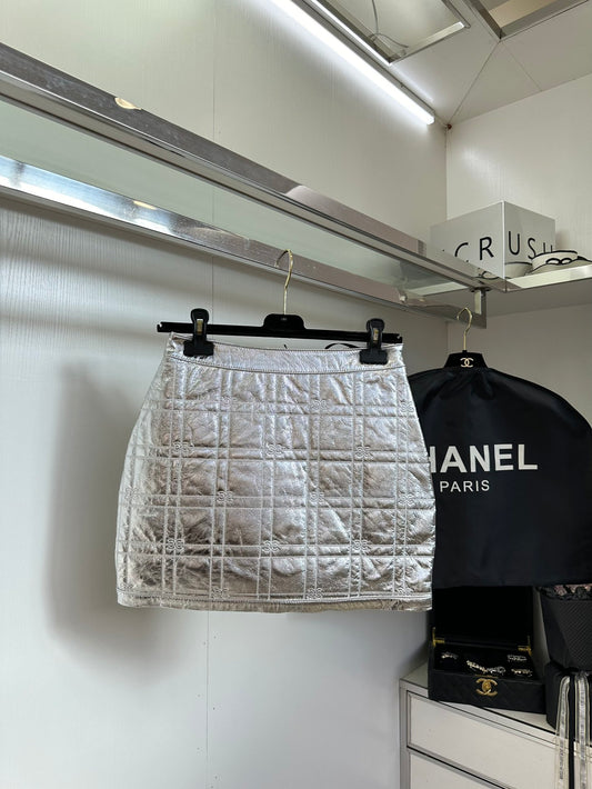 Embossed Plaid Cowhide Miniskirt