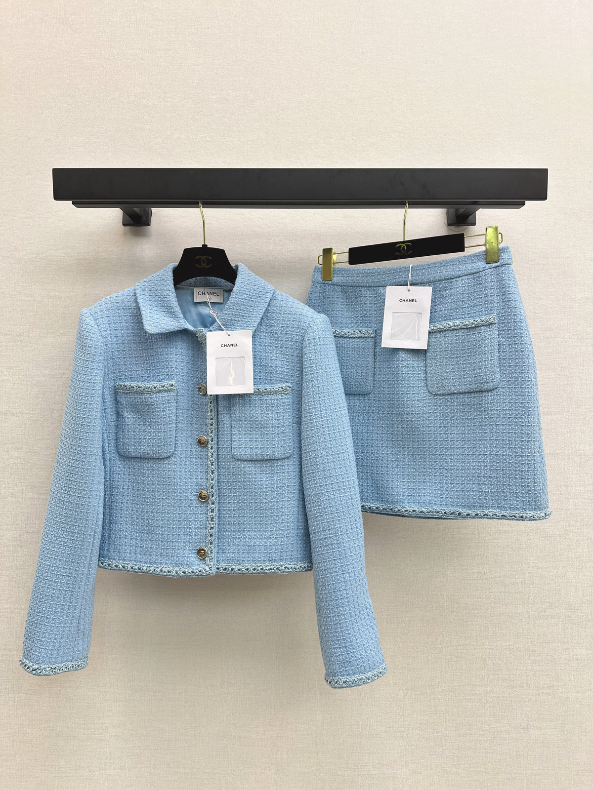 A blue, elegant, woven suit