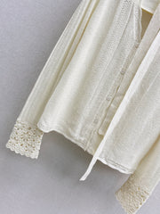 V-neck cardigan + floral hollow knit hat