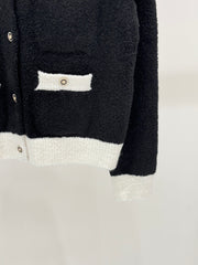 Contrast-color soft and casual knit cardigan