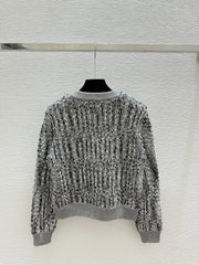 Jacquard beaded round neck knitted long sleeves