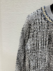 Jacquard beaded round neck knitted long sleeves