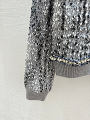 Jacquard beaded round neck knitted long sleeves