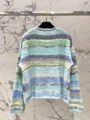 Gradient Stripe Mohair V-Neck Knit Cardigan