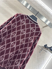 Round neck diamond jacquard knit cardigan