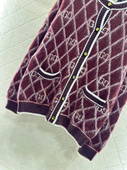 Round neck diamond jacquard knit cardigan