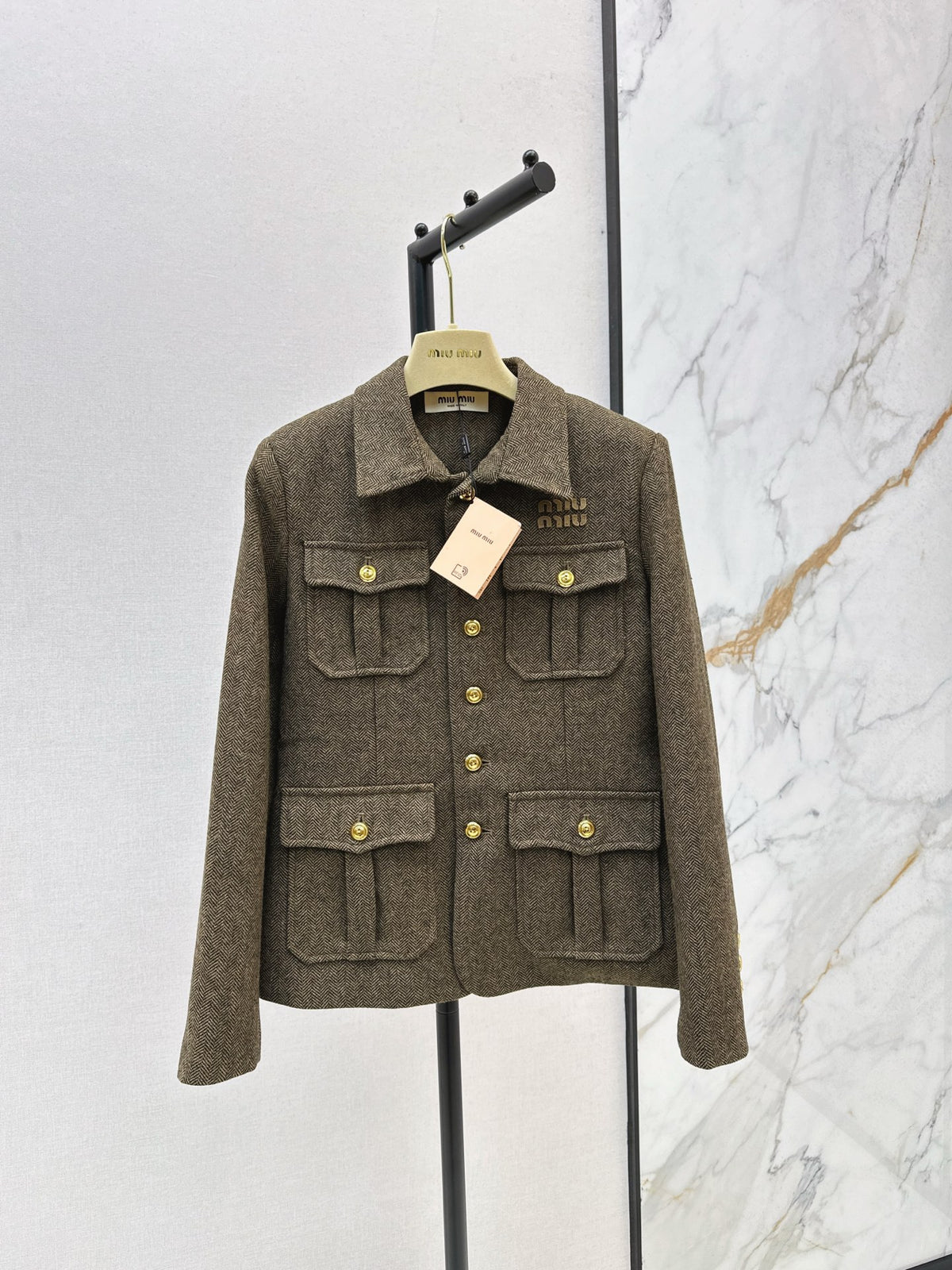 Wool Herringbone Lapel Jacket