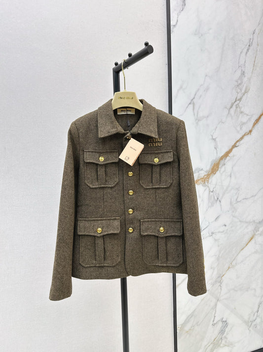 Wool Herringbone Lapel Jacket