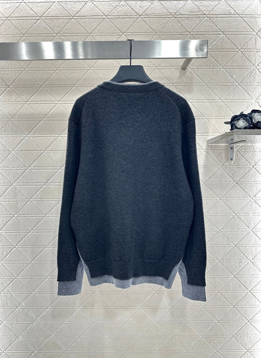 Contrast Color Fake Two-Piece Knit Cardigan