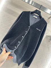 Contrast Color Fake Two-Piece Knit Cardigan
