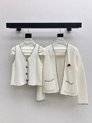 Hollow-knit cardigan two-piece set