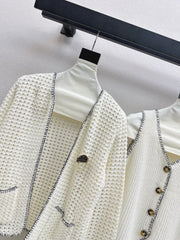 Hollow-knit cardigan two-piece set
