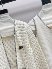Hollow-knit cardigan two-piece set