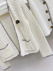 Hollow-knit cardigan two-piece set
