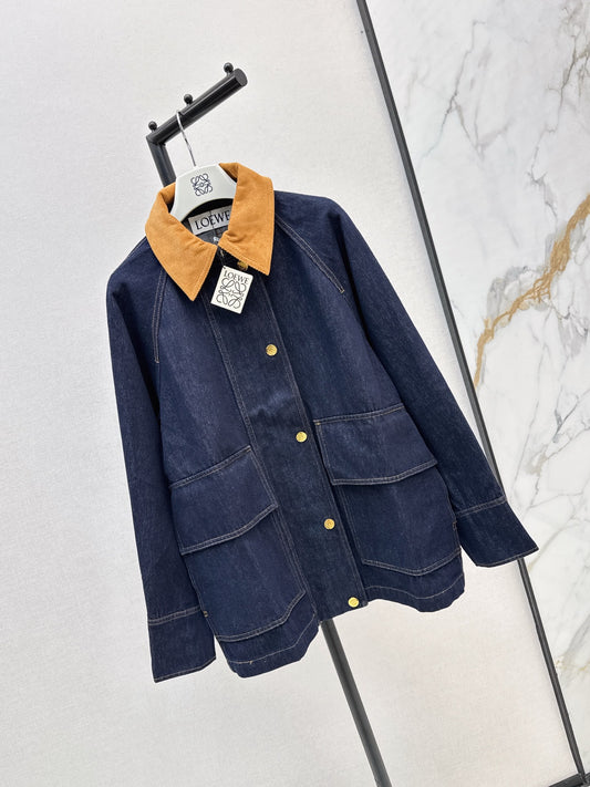 Contrast-color corduroy lapel denim jacket