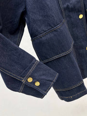 Contrast-color corduroy lapel denim jacket