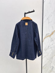 Contrast-color corduroy lapel denim jacket