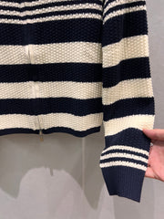 Colorblock striped lapel knit cardigan